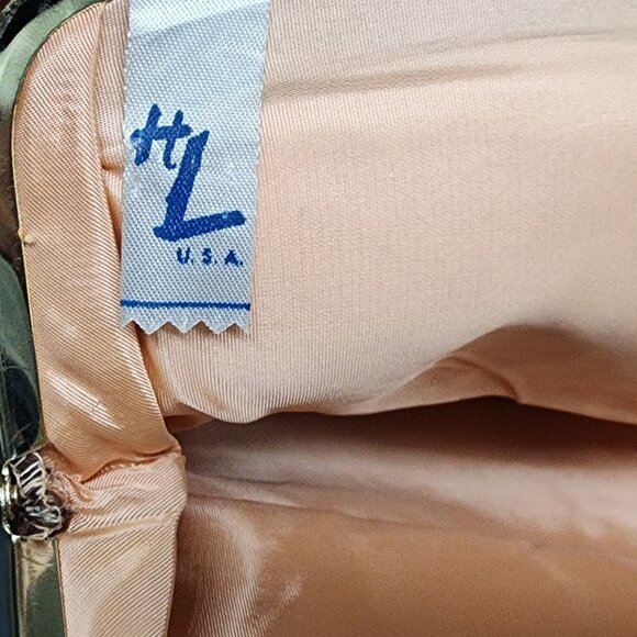 Vintage  Brown Satin Folding Clutch Purse With Gold Frame HL USA Harry Levine - Picture 4 of 6